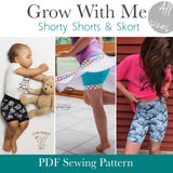 All Sizes Grow with Me Shorty Shorts & Skort - PDF Apple Tree Sewing Pattern