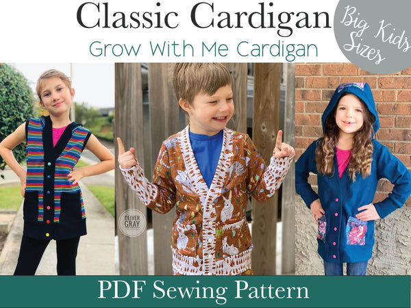Big Kids Classic Cardigan - PDF Apple Tree Sewing Pattern