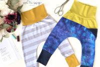 Little Kids Color Blocked Grow With Me Drop Crotch Joggers - PDF Apple Tree Sewing Pattern