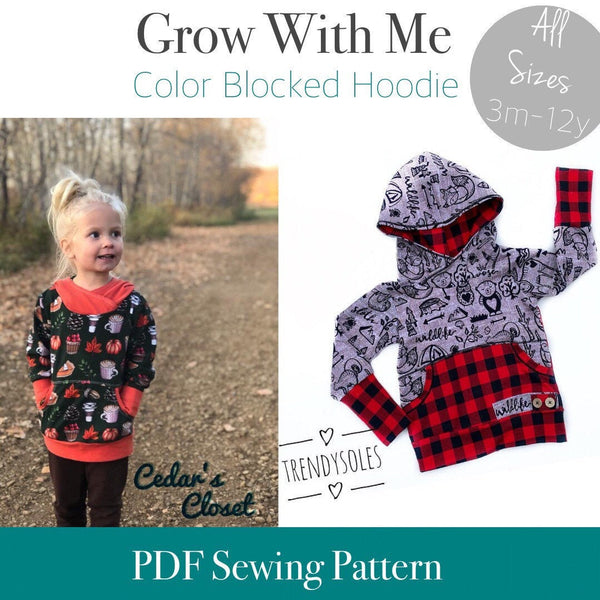All Sizes Color Blocked Hoodie Grow With Me Hoodie - PDF Apple Tree Sewing Pattern