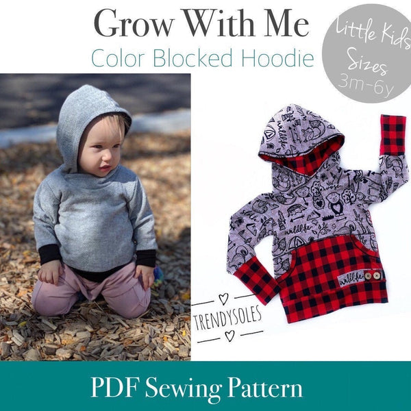Little Kids Color Blocked Hoodie Grow With Me Hoodie - PDF Apple Tree Sewing Pattern