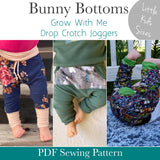 Little Kids Bunny Bottoms- Grow with Me Drop Crotch joggers - PDF Apple Tree Sewing Pattern